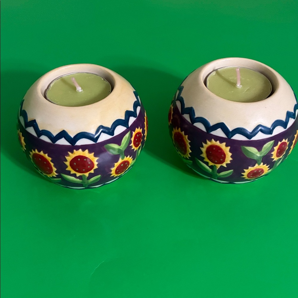 Jim Shore - Ceramic Sunflower Votive Holders (pair)